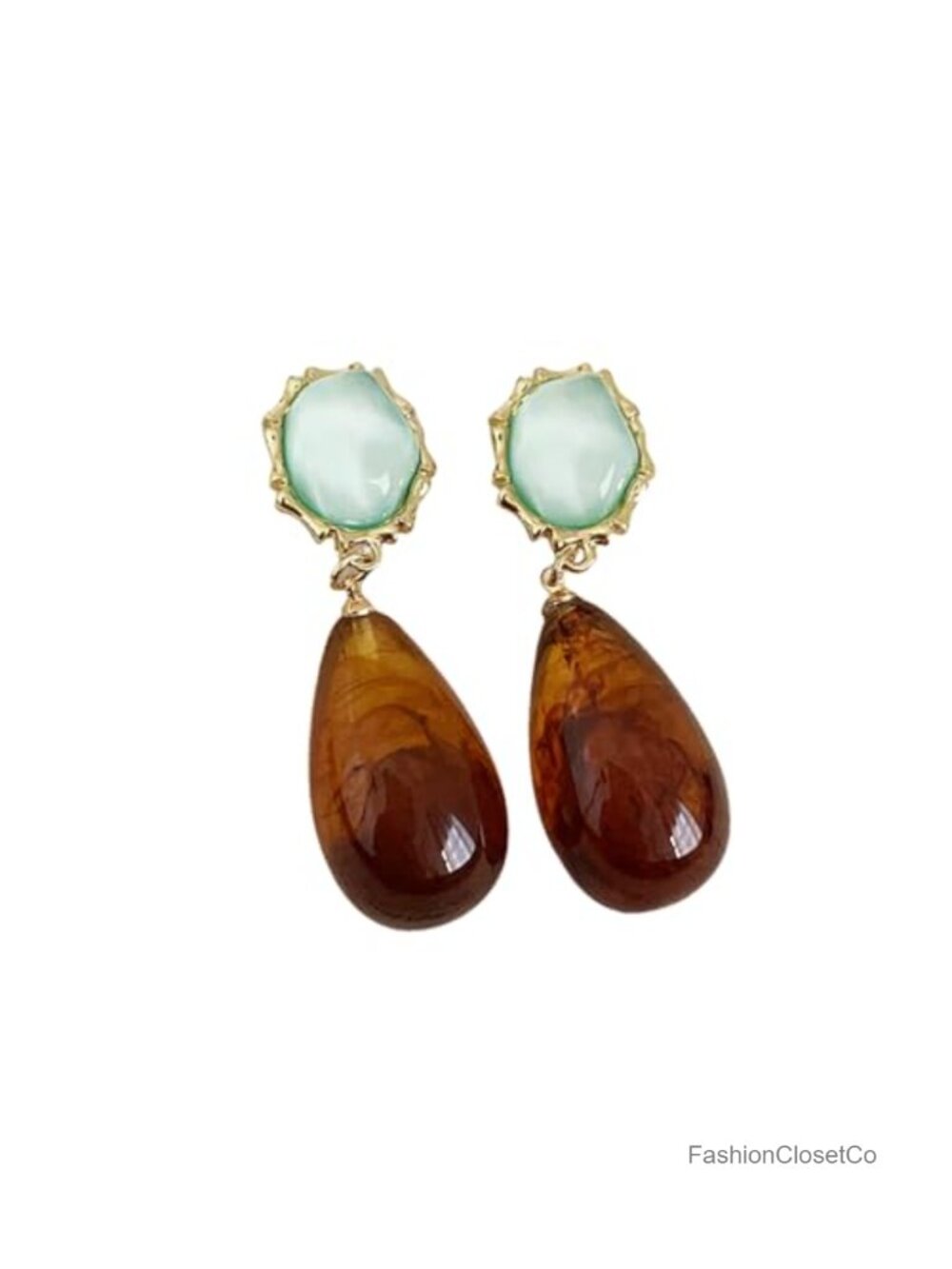 Vintage Amber Teardrop Dangle Earrings Hypoallergenic Lightweight Resin